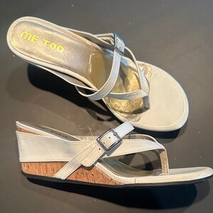 me too White Strappy Cork Wedge Sandals